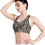 Tan And Black Snakeskin Print Women's Sports Bra