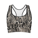 Tan And Black Snakeskin Print Women's Sports Bra