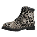 Tan And Black Snakeskin Print Padded Collar Lace Up Boots