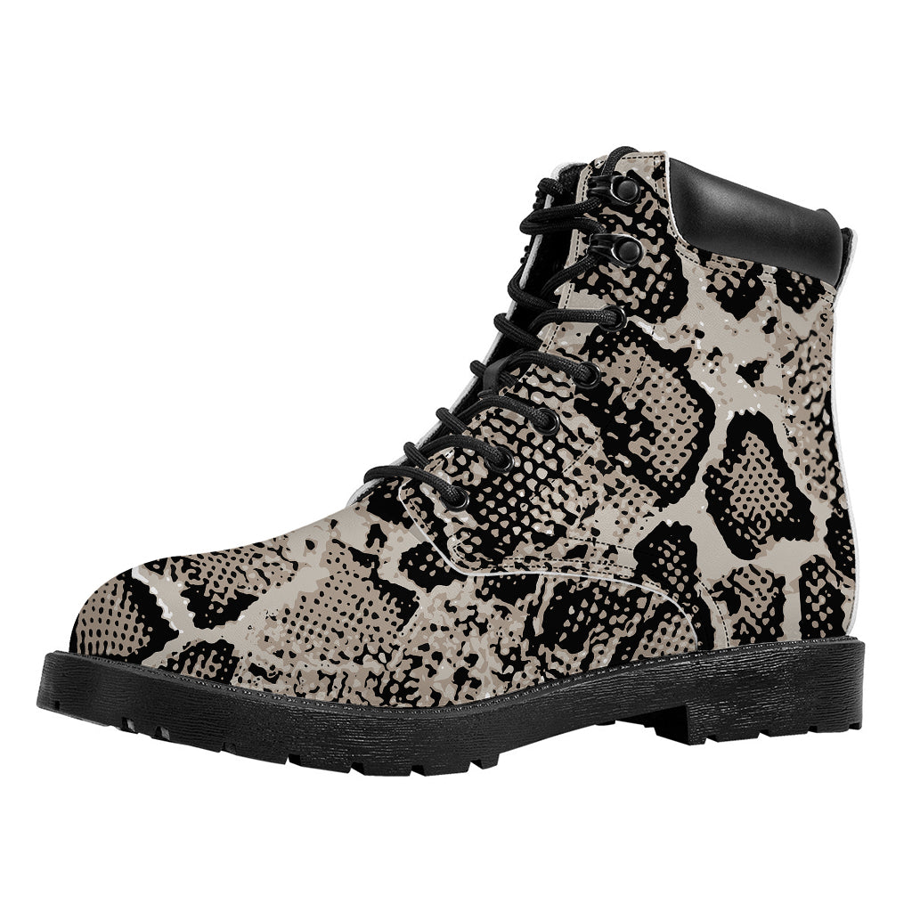 Tan And Black Snakeskin Print Work Boots