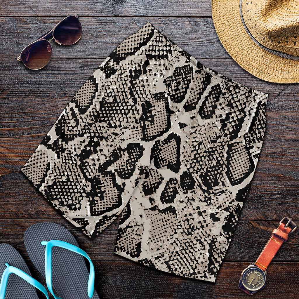 Tan And Black Snakeskin Print Men's Shorts