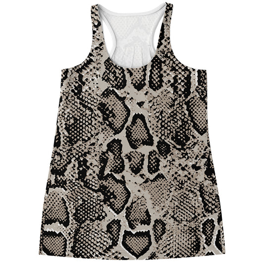Tan And Black Snakeskin Print Women's Racerback Tank Top