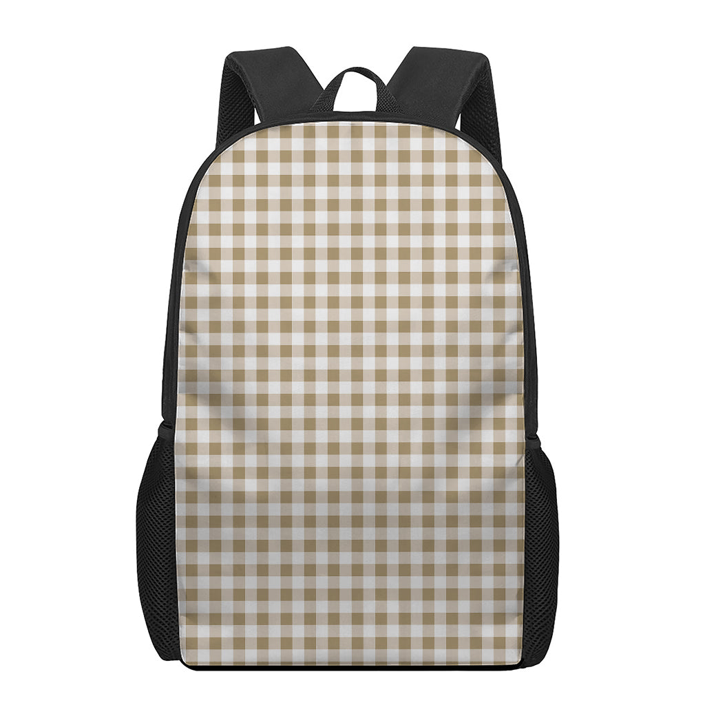 Tan And White Gingham Pattern Print 17 Inch Backpack