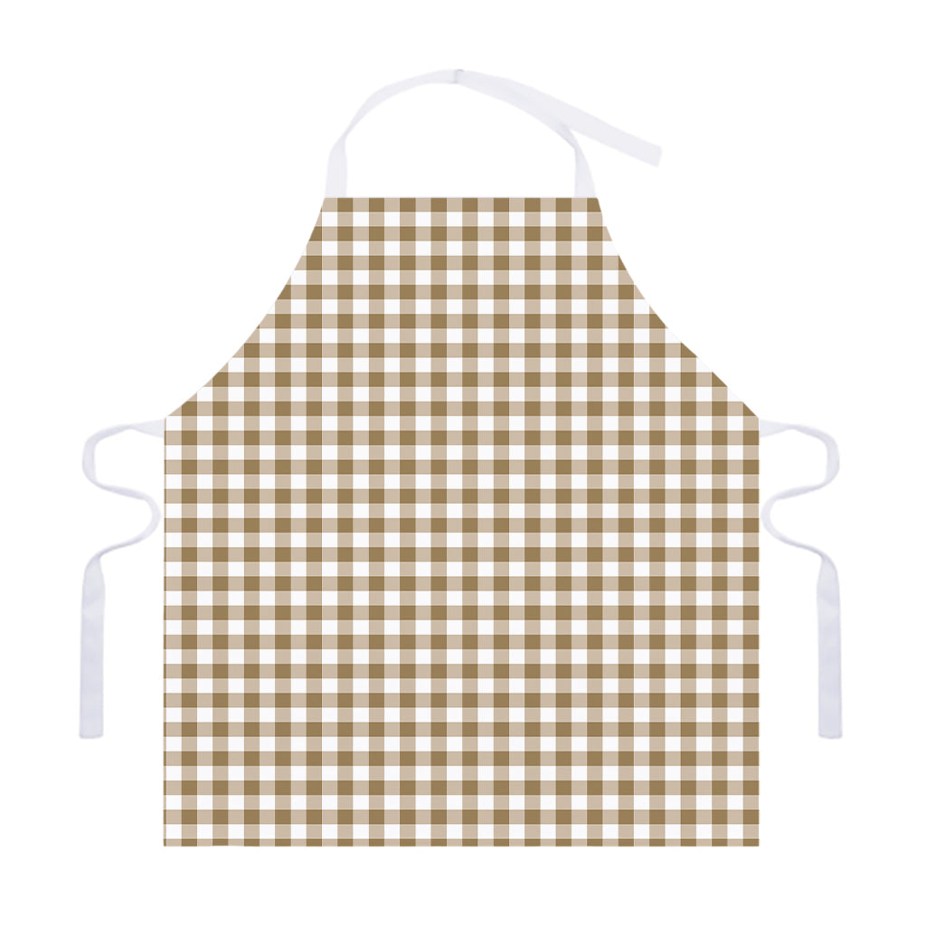 Tan And White Gingham Pattern Print Adjustable Apron