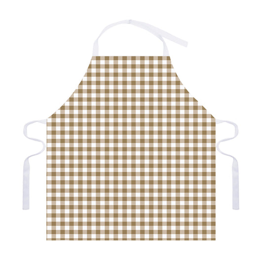 Tan And White Gingham Pattern Print Adjustable Apron