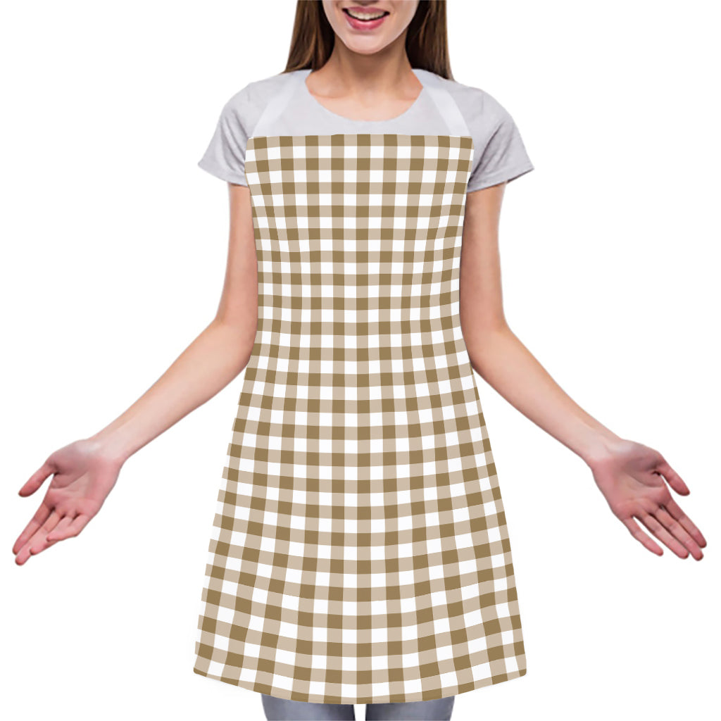 Tan And White Gingham Pattern Print Adjustable Apron