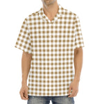 Tan And White Gingham Pattern Print Aloha Shirt