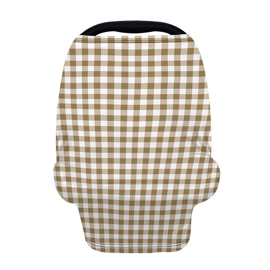 Tan And White Gingham Pattern Print Baby Seat Cover