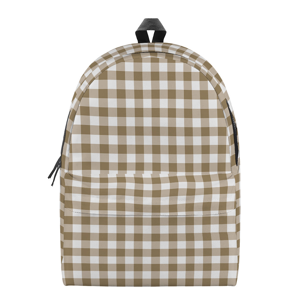 Tan And White Gingham Pattern Print Backpack