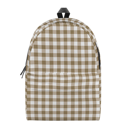 Tan And White Gingham Pattern Print Backpack
