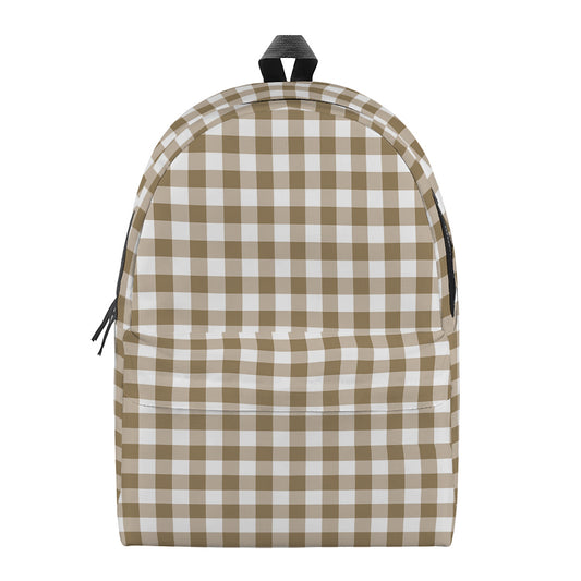 Tan And White Gingham Pattern Print Backpack