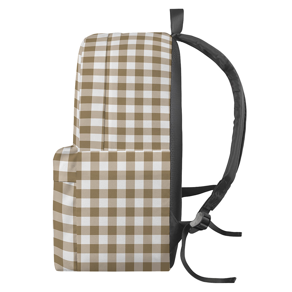 Tan And White Gingham Pattern Print Backpack