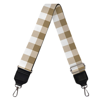 Tan And White Gingham Pattern Print Bag Strap