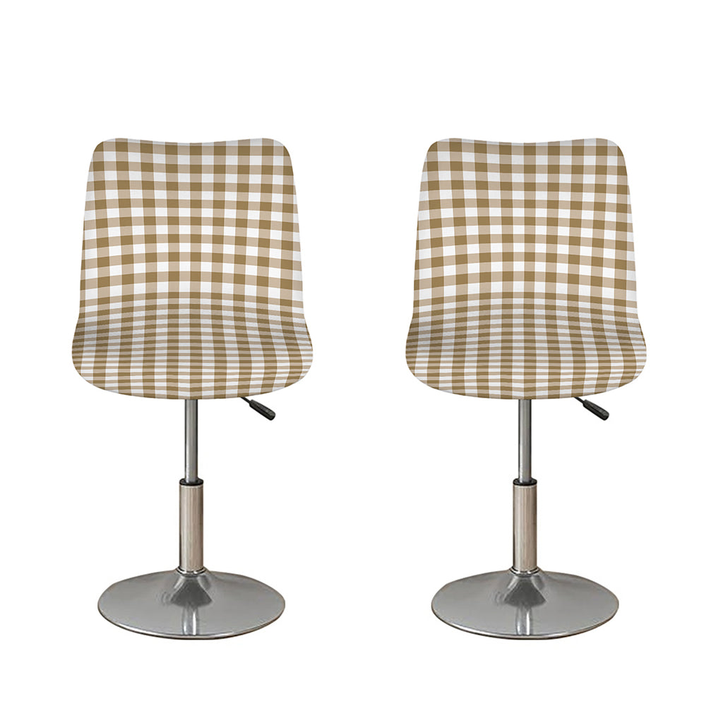 Tan And White Gingham Pattern Print Bar Stool Covers
