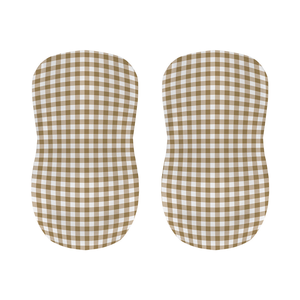 Tan And White Gingham Pattern Print Bar Stool Covers