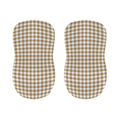 Tan And White Gingham Pattern Print Bar Stool Covers