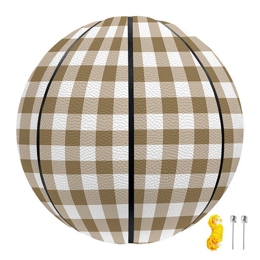 Tan And White Gingham Pattern Print Basketball