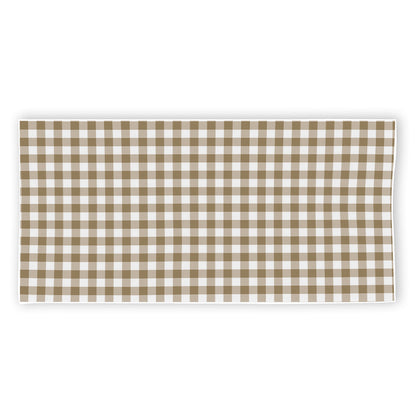Tan And White Gingham Pattern Print Beach Towel
