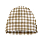 Tan And White Gingham Pattern Print Beanie