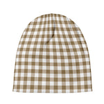 Tan And White Gingham Pattern Print Beanie