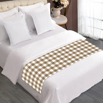 Tan And White Gingham Pattern Print Bed Runner