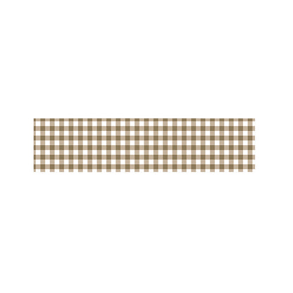 Tan And White Gingham Pattern Print Bed Runner