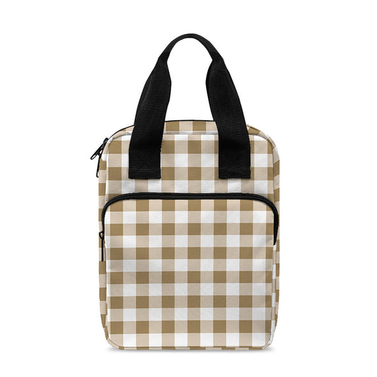 Tan And White Gingham Pattern Print Bible Tote Bag