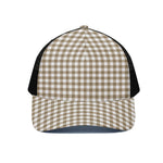 Tan And White Gingham Pattern Print Black Mesh Trucker Cap