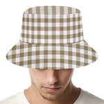 Tan And White Gingham Pattern Print Bucket Hat