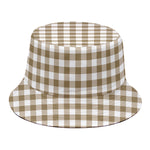 Tan And White Gingham Pattern Print Bucket Hat