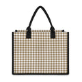 Tan And White Gingham Pattern Print Canvas Tote Bag