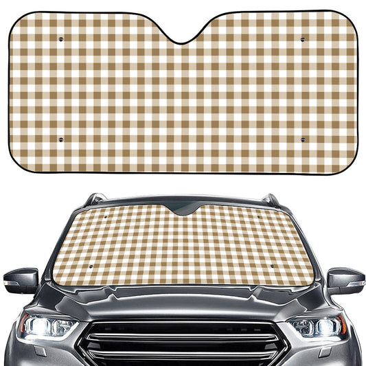 Tan And White Gingham Pattern Print Car Windshield Sun Shade