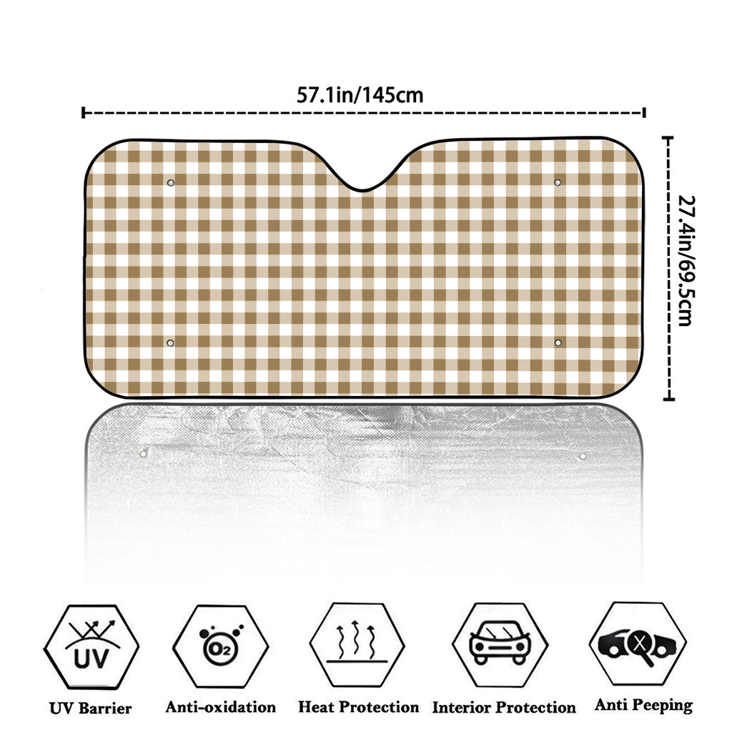 Tan And White Gingham Pattern Print Car Windshield Sun Shade