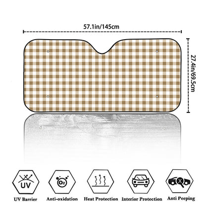 Tan And White Gingham Pattern Print Car Windshield Sun Shade