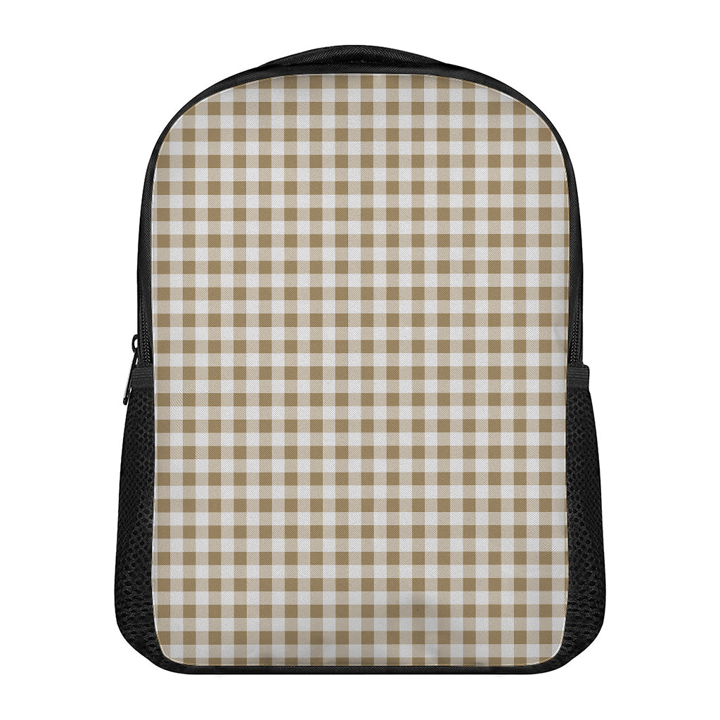 Tan And White Gingham Pattern Print Casual Backpack