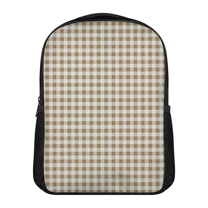 Tan And White Gingham Pattern Print Casual Backpack