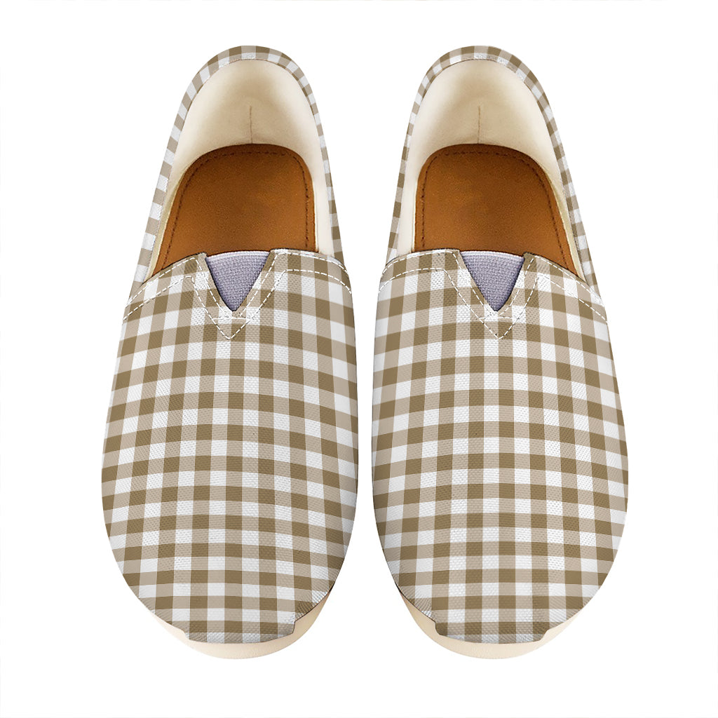 Tan And White Gingham Pattern Print Casual Shoes