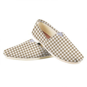 Tan And White Gingham Pattern Print Casual Shoes