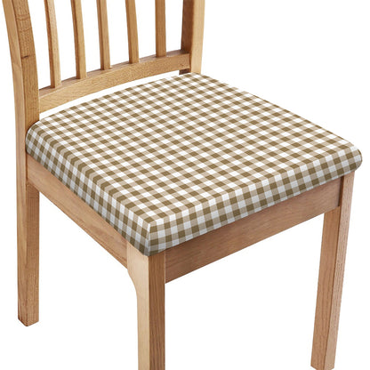 Tan And White Gingham Pattern Print Chair Cushion Cover