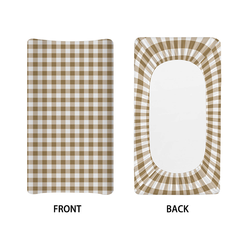 Tan And White Gingham Pattern Print Changing Pad Cover