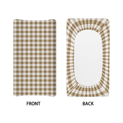 Tan And White Gingham Pattern Print Changing Pad Cover