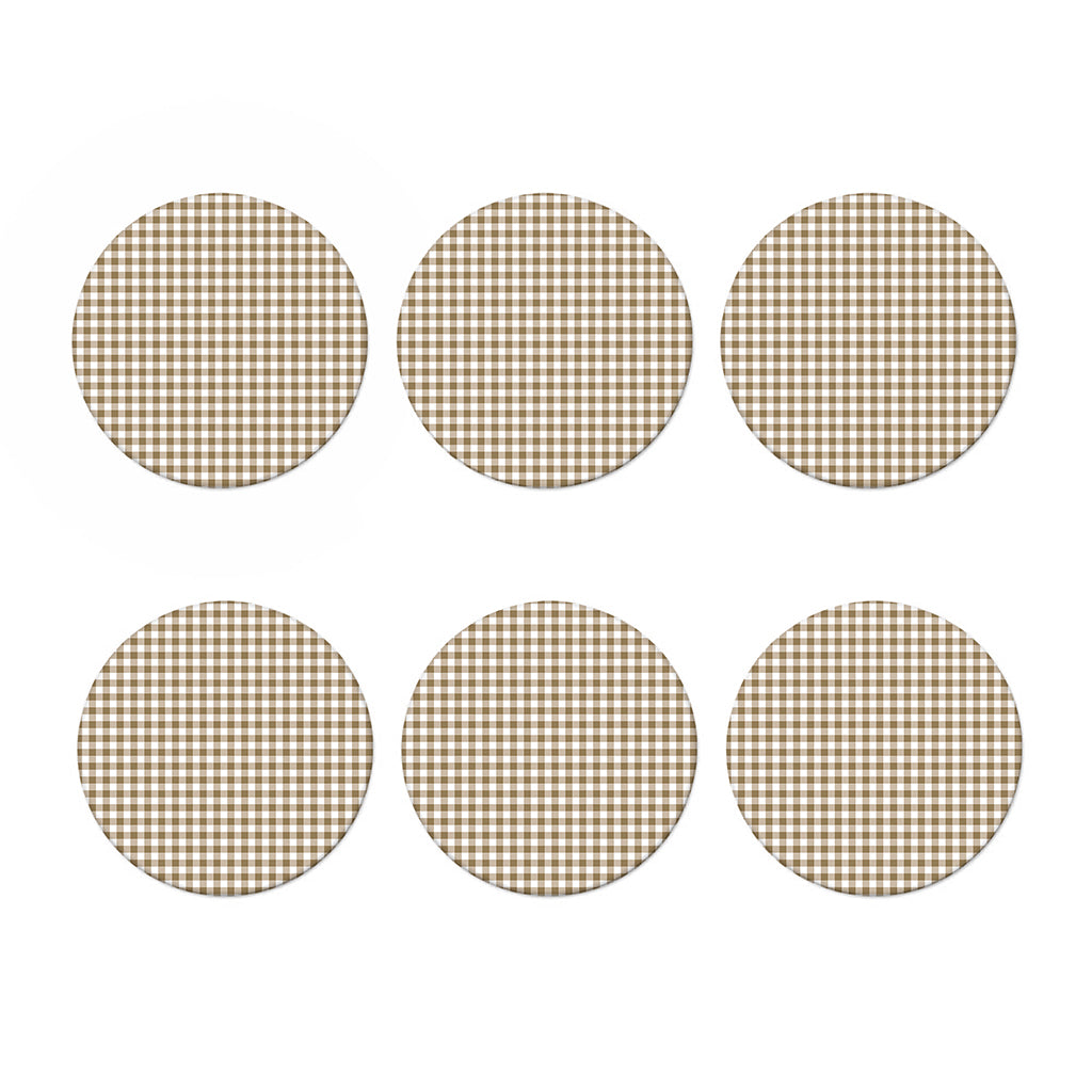 Tan And White Gingham Pattern Print Coaster Set