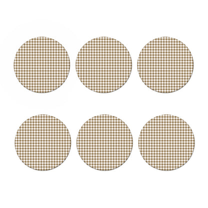 Tan And White Gingham Pattern Print Coaster Set