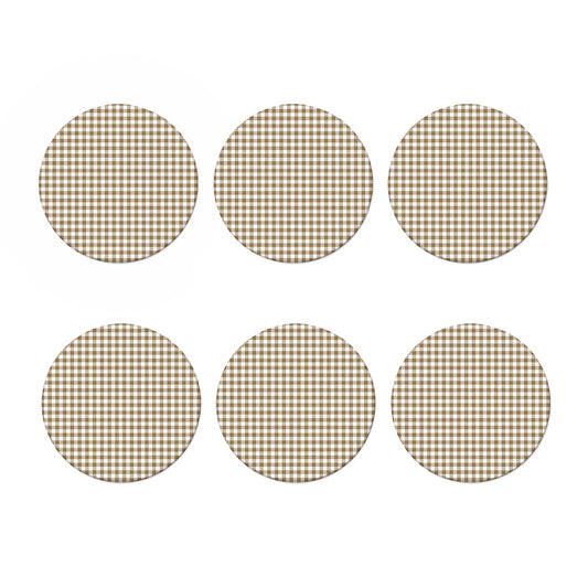 Tan And White Gingham Pattern Print Coaster Set