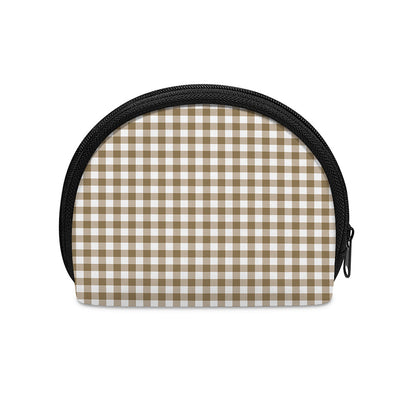 Tan And White Gingham Pattern Print Coin Purse