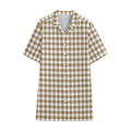 Tan And White Gingham Pattern Print Cotton Hawaiian Shirt
