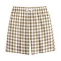 Tan And White Gingham Pattern Print Cotton Shorts