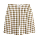 Tan And White Gingham Pattern Print Cotton Shorts