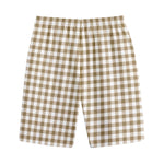 Tan And White Gingham Pattern Print Cotton Shorts