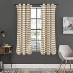 Tan And White Gingham Pattern Print Curtain